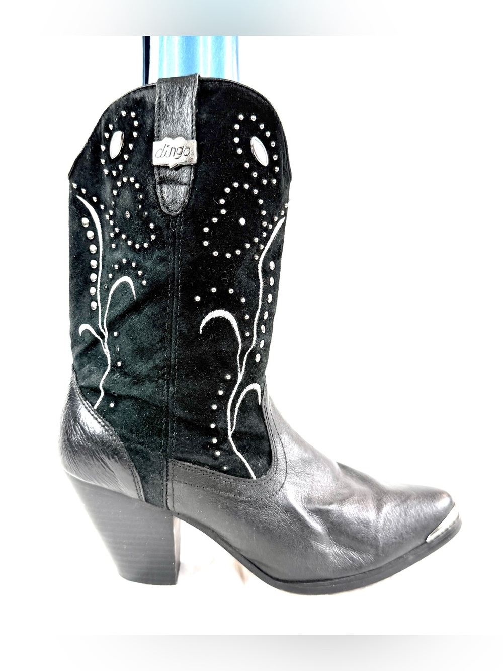 Dingo Ava Women Size 8.5 Black Suede Leather Boot Studs Gems Western Cowgirl